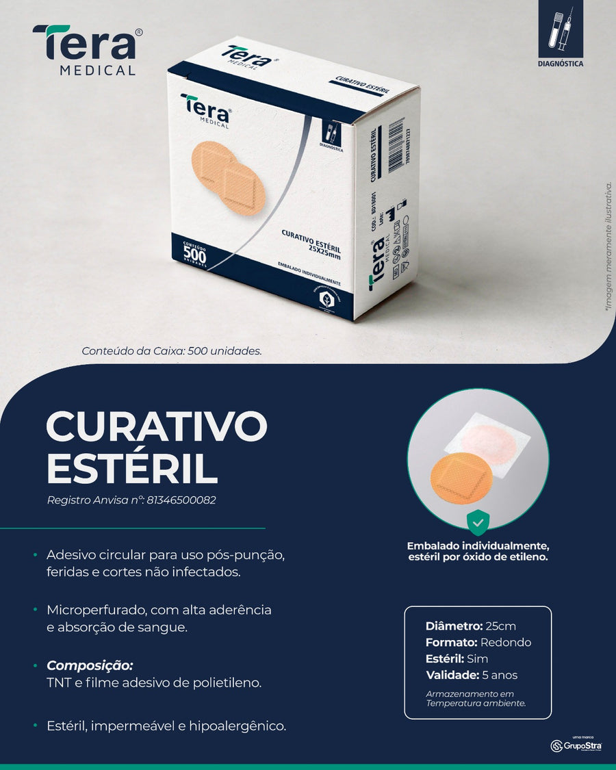 Curativo Estéril Pós Punção Adulto Redondo 22mm - Tera Medical 500un