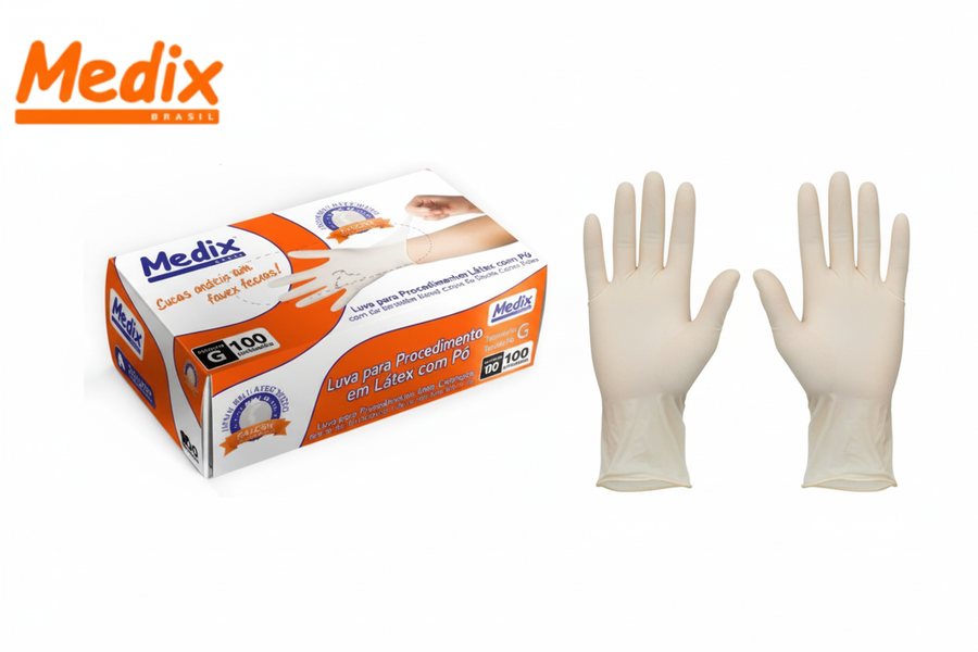 Luva Látex com Pó Tamanho G - Medix 100un
