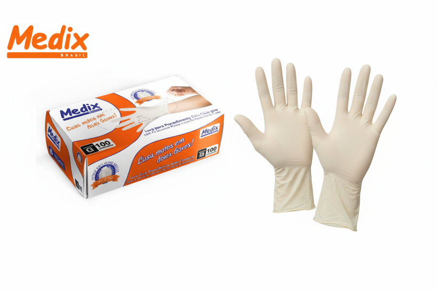 Luva Látex com Pó Tamanho M - Medix 100un